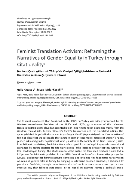 (PDF) Feminist Translation Activism: Reframing the Narratives of Gender ...