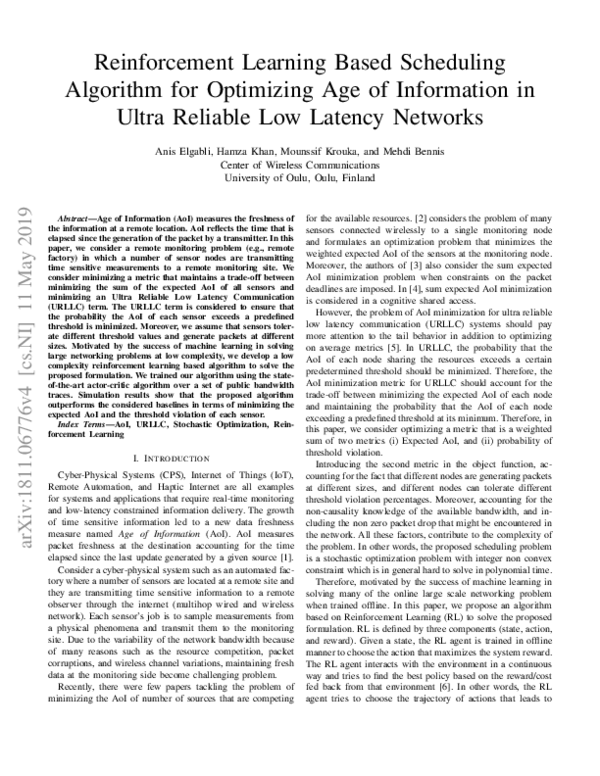 (PDF) Reinforcement Learning Based Scheduling Algorithm for Optimizing ...