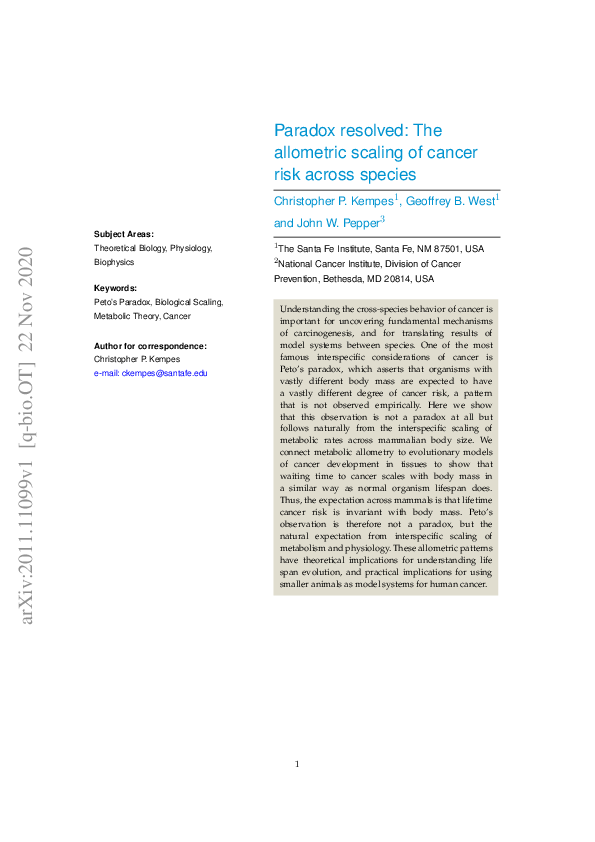 (PDF) Paradox resolved: The allometric scaling of cancer risk across ...