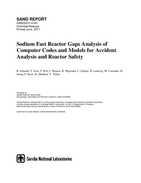 (PDF) Sodium fast reactor gaps analysis of computer codes and models ...