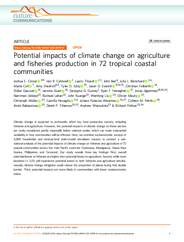 (PDF) Potential impacts of climate change on agriculture and fisheries ...