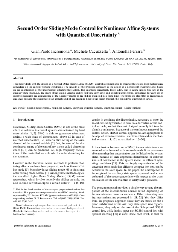 (PDF) Second Order Sliding Mode Control for Nonlinear Affine Systems ...