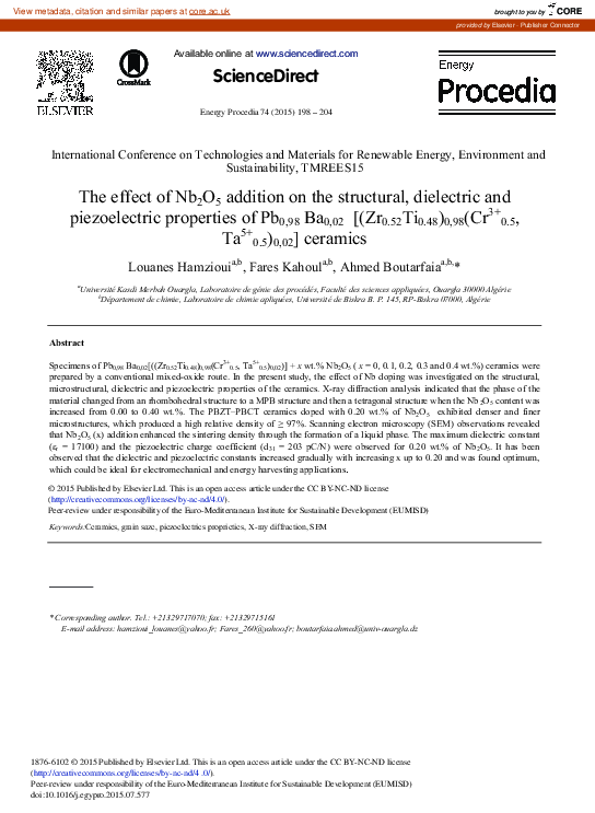 (PDF) The Effect of Nb2O5 Addition on the Structural, Dielectric and ...