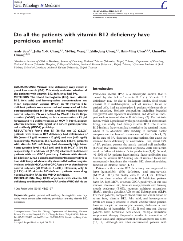 (PDF) Do all the patients with vitamin B12 deficiency have pernicious ...
