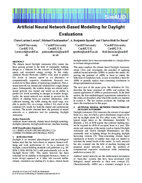(PDF) Artificial Neural Network-Based Modelling for Daylight Evaluations
