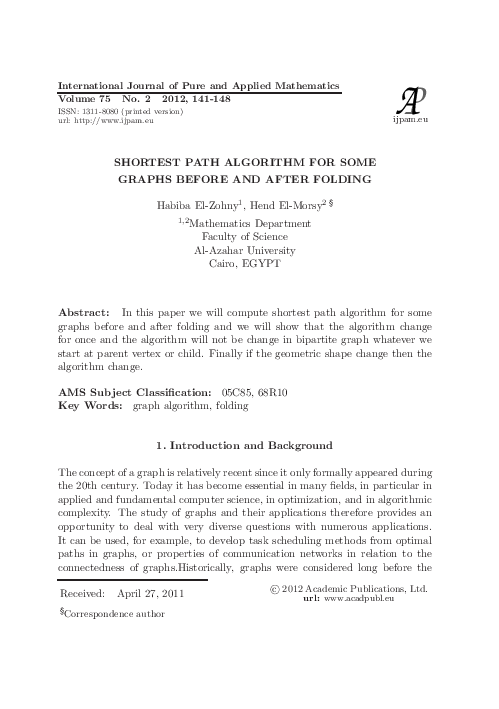 (PDF) Shortest Path Algorithm for Some Graphs Before and After Folding