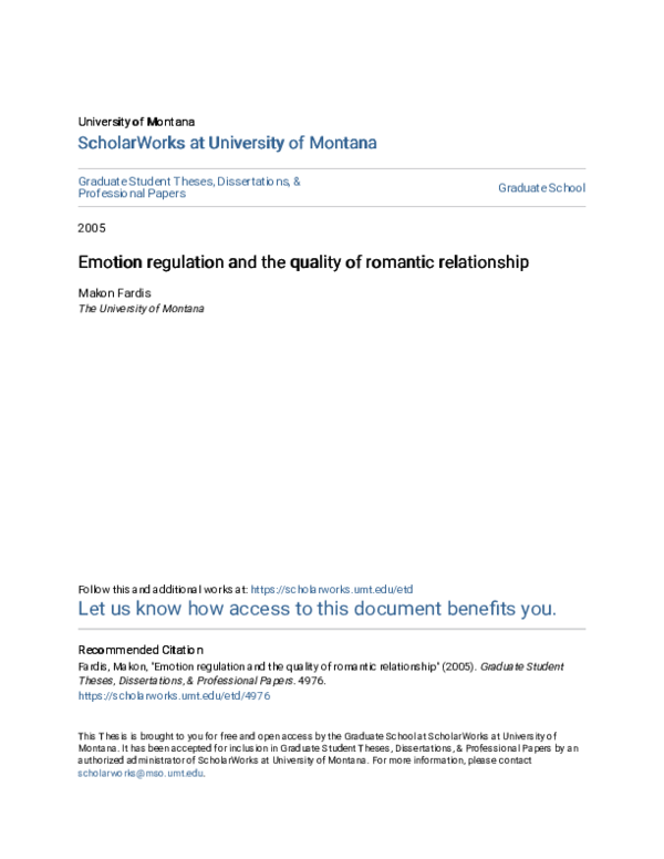 (PDF) Emotion regulation and the quality of romantic relationship