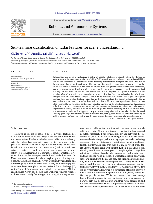 (PDF) Self-learning classification of radar features for scene ...