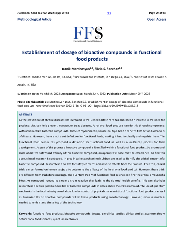 (PDF) Establishment of dosage of bioactive compounds in functional food ...
