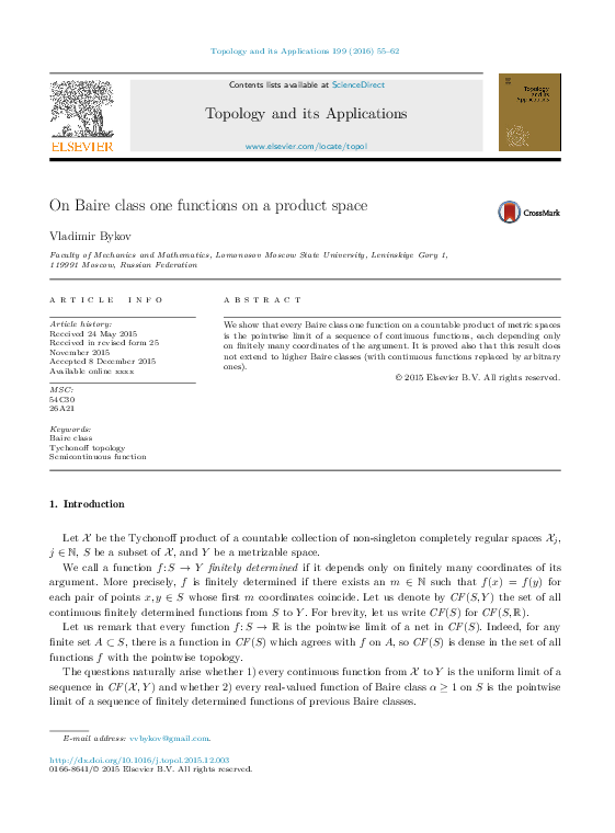 (PDF) On Baire class one functions on a product space