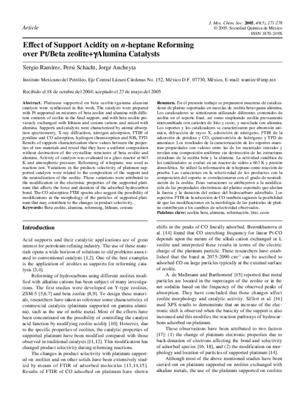 (PDF) Effect of Support Acidity on n-heptane Reforming over Pt/Beta ...