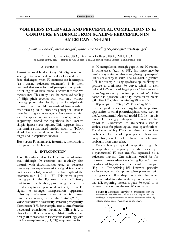(PDF) Voiceless Intervals and Perceptual Completion in F0 Contours ...