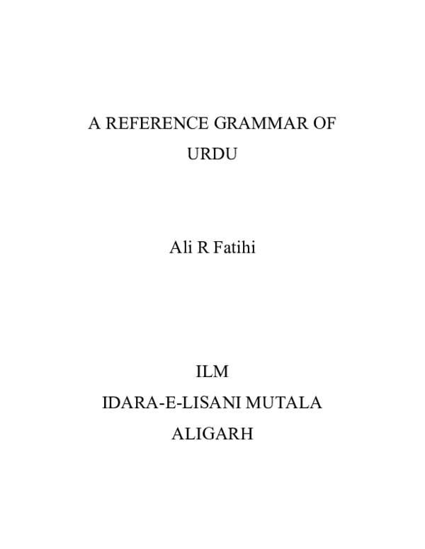 (PDF) A REFERENCE GRAMMAR OF URDU Ali R Fatihi Academia.edu