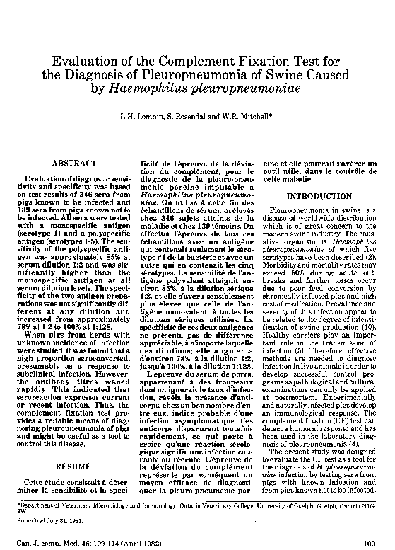 (PDF) Evaluation of the complement fixation test for the diagnosis of ...