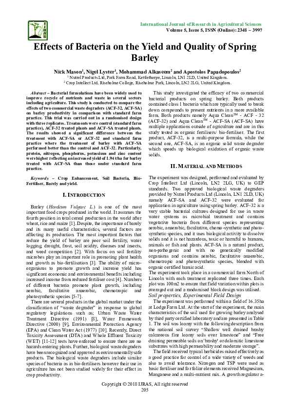 (PDF) Effects of Bacteria on the Yield and Quality of Spring Barley