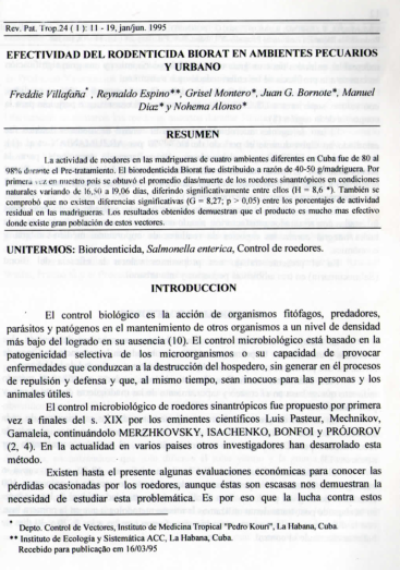 (PDF) Efectividad Del Rodenticida Biorat en Ambientes Pecuários y Urbano