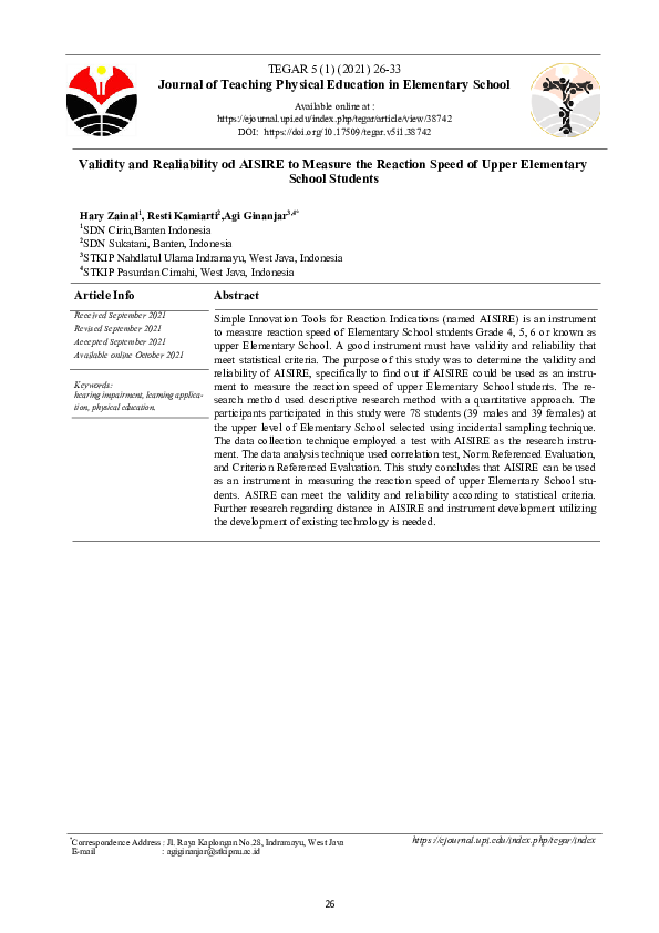 (PDF) Validity and Reliability of AISIRE to Measure the Reaction Speed ...