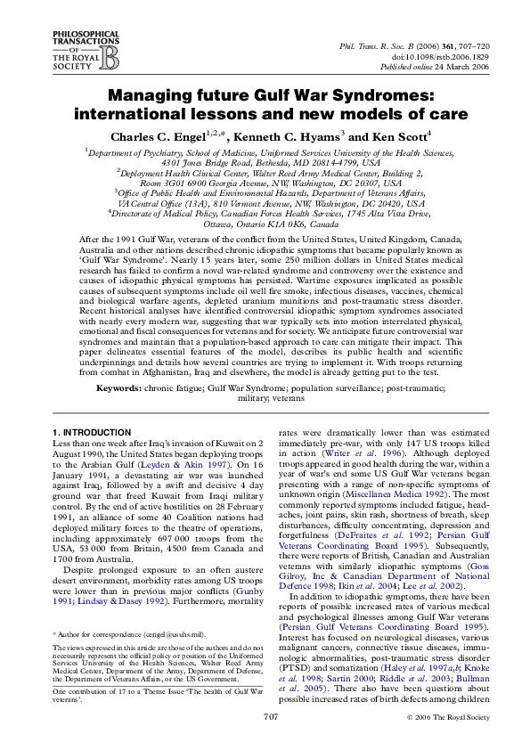 (PDF) Managing future Gulf War Syndromes: international lessons and new ...