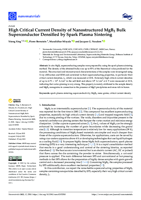 (PDF) High Critical Current Density of Nanostructured MgB2 Bulk ...