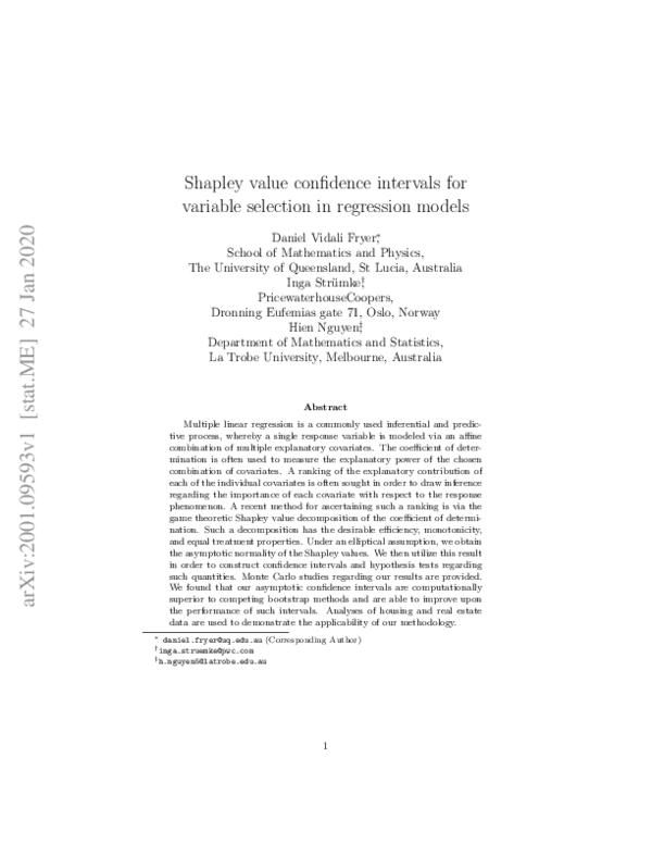 (PDF) Shapley value confidence intervals for variable selection in ...