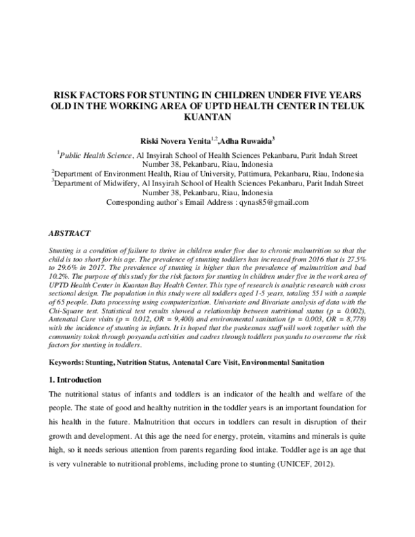 (PDF) Risk Factors for Stunting in Children Under Five Years Old in the ...