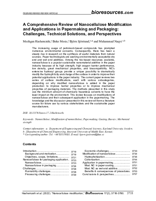 (PDF) A comprehensive review of nanocellulose modification and ...