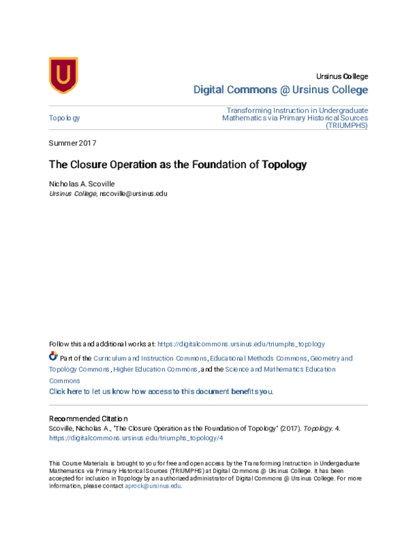(PDF) The Closure Operation as the Foundation of Topology