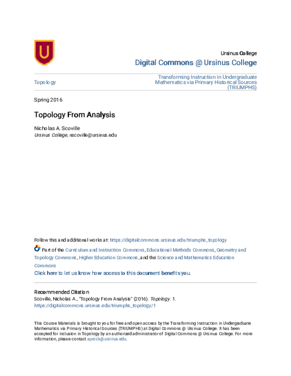 (PDF) Topology From Analysis