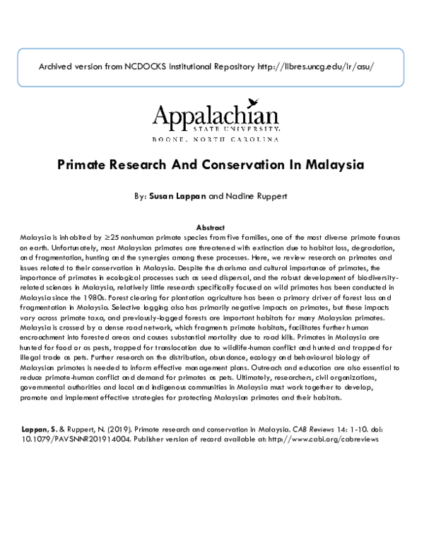 (PDF) Primate research and conservation in Malaysia Nadine Ruppert