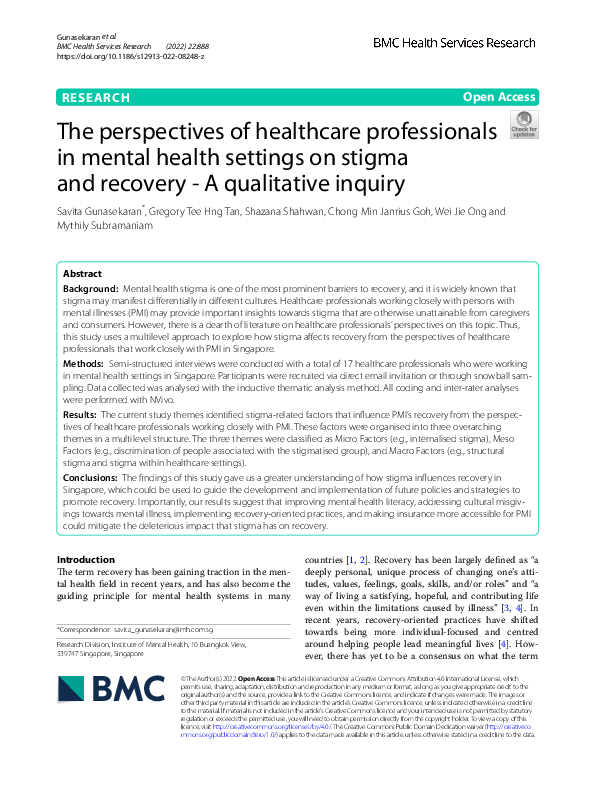 (PDF) The perspectives of healthcare professionals in mental health ...
