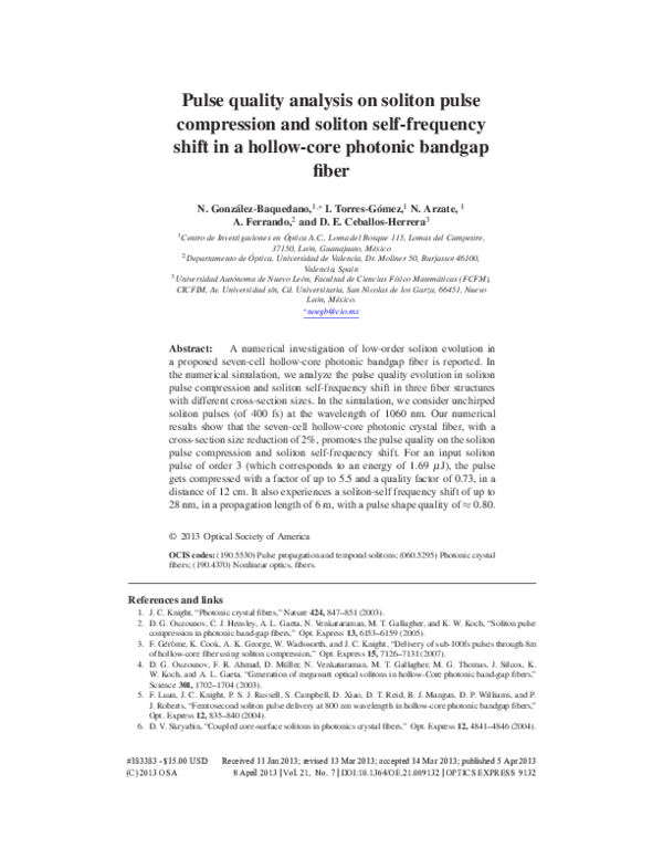 (PDF) Pulse quality analysis on soliton pulse compression and soliton ...