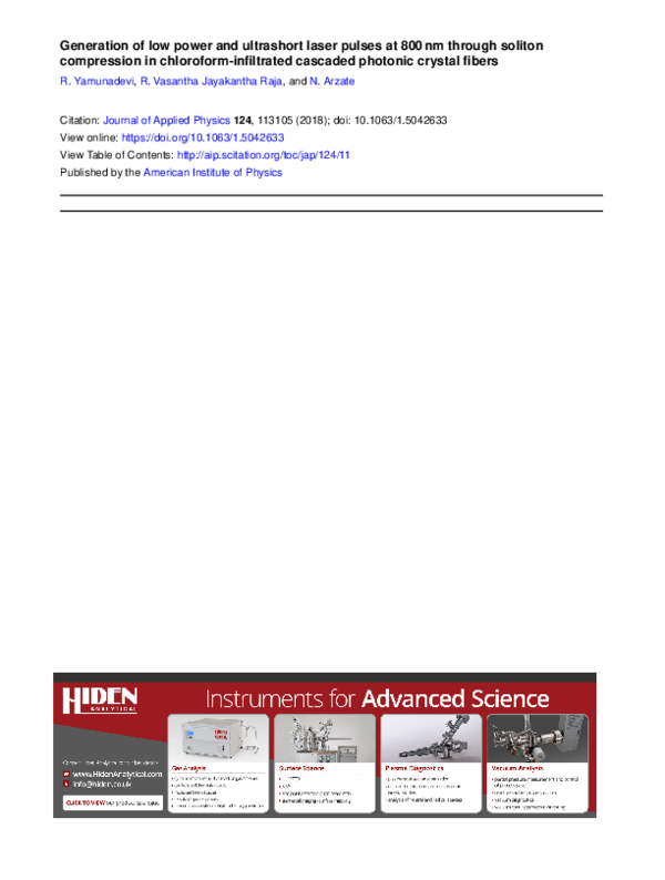 (PDF) Generation of low power and ultrashort laser pulses at 800 nm ...