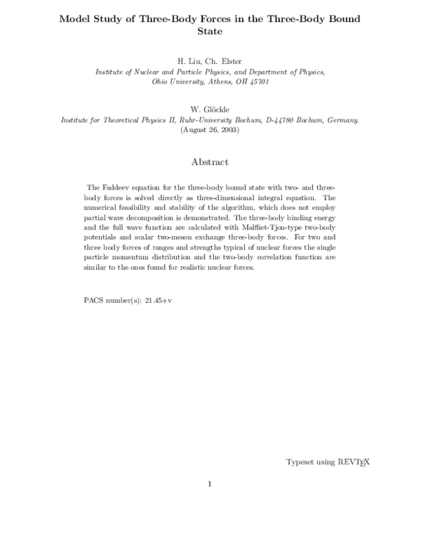 (PDF) Model Study of Three-Body Forces in the Three-Body Bound State
