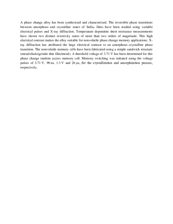 (PDF) Phase change memory based on SnSe4 alloy