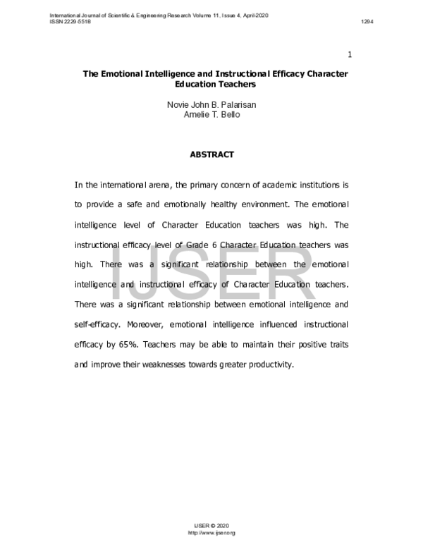 (PDF) 1 The Emotional Intelligence and Instructional Efficacy Character ...