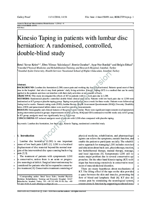 (PDF) Kinesio Taping in patients with lumbar disc herniation A