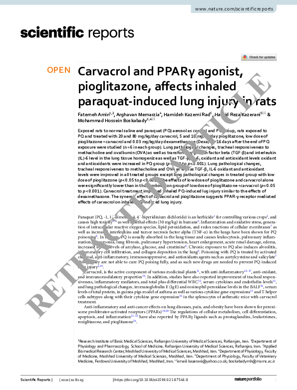 (PDF) Carvacrol and PPARγ agonist, pioglitazone, affects inhaled ...