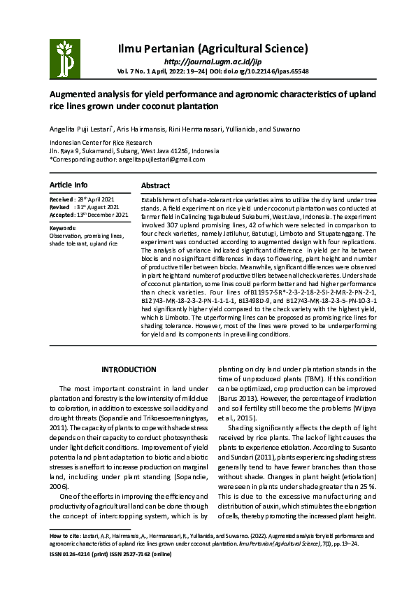 (PDF) Augmented analysis for yield performance and agronomic ...