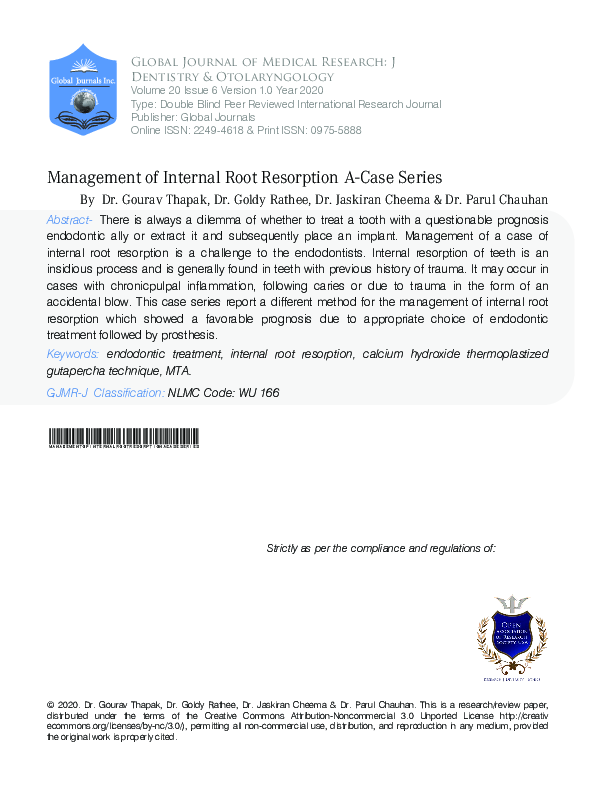 (PDF) Management of Internal Root Resorption a Case Series