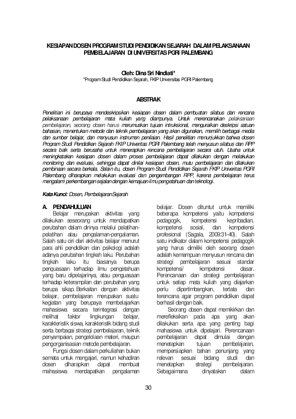 (PDF) Kesiapan Dosen Program Studi Pendidikan Sejarah Dalam Pelaksanaan ...