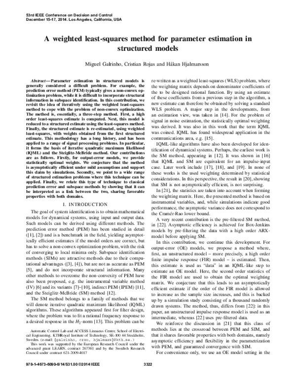 (PDF) A weighted least-squares method for parameter estimation in ...