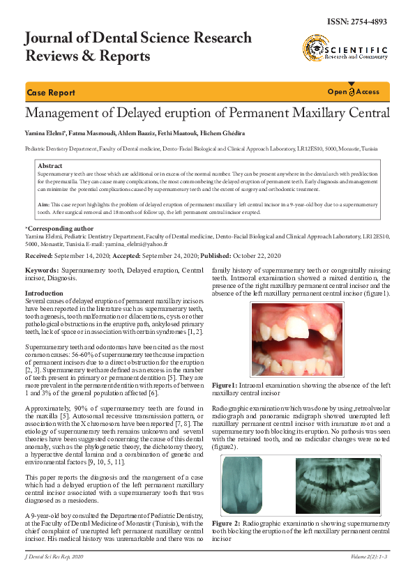 (PDF) Management of Delayed eruption of Permanent Maxillary Central