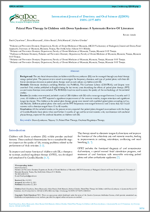 (PDF) Palatal Plate Therapy In Children with Down Syndrome A