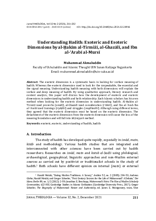 (PDF) Understanding Hadith: Exoteric and Esoteric Dimensions by al ...