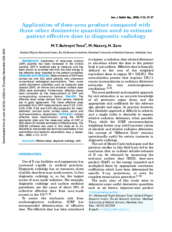 (PDF) Application of DoseArea Product compared with three other