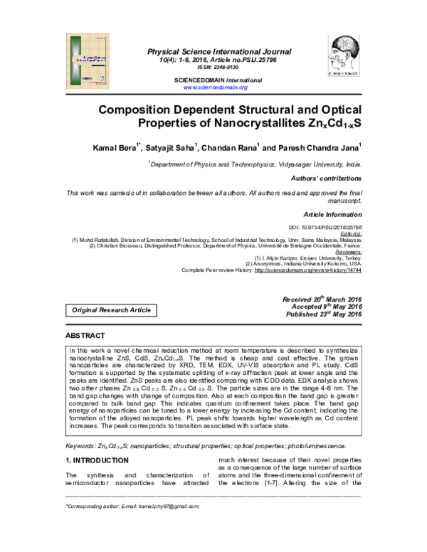 (PDF) Composition Dependent Structural and Optical Properties of ...