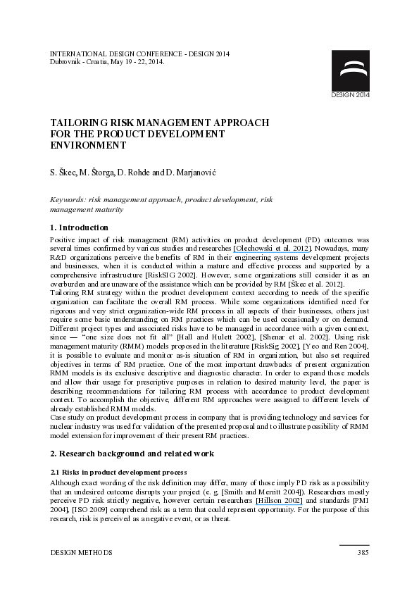 (PDF) Tailoring Risk Management Approach for the Product Development ...