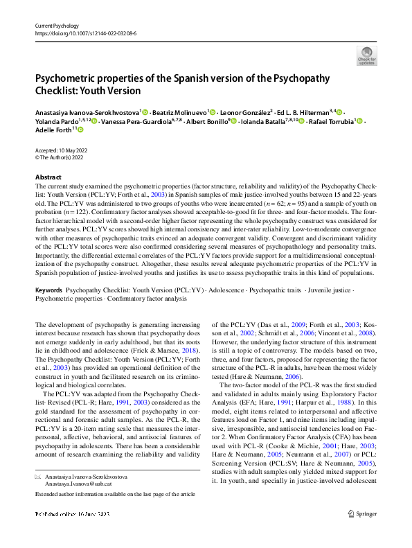 (PDF) Psychometric properties of the Spanish version of the Psychopathy ...