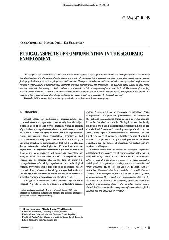  pdf ethical aspects of communication in the academic environment