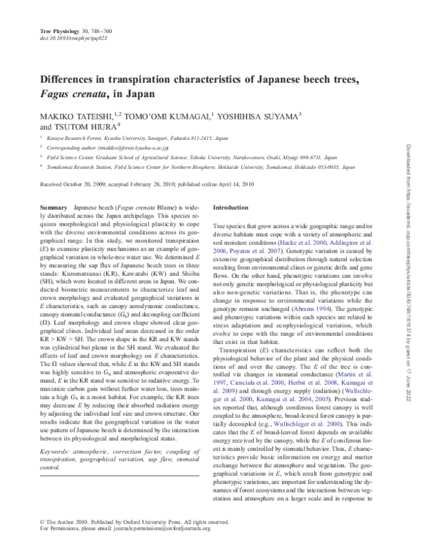 (PDF) Differences in transpiration characteristics of Japanese beech ...